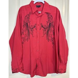 Meztizos red Long Sleeve Shirt Men's SZ XL Embroidered striped Western 90s‎ Y2K